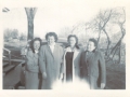Left to right: Lorraine, Wanda, Marie, Teressa. In the driveway of Arthur and Teressa's home on Meridian Street in Blackfoot, ID. Thanksgiving 1945