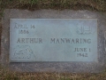 Arthur Manwaring headstone, Fielding Memorial Cemetery, Idaho Falls, Idaho. GPS coordinates: N 43 degrees 27.387', W 112 degrees 3.960'